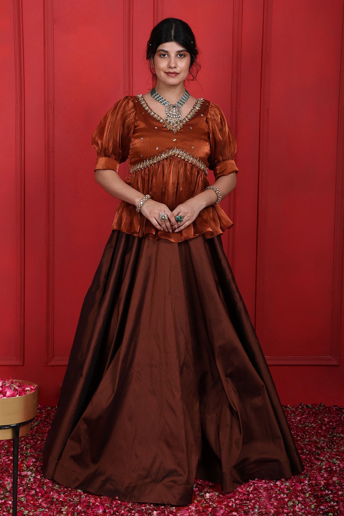 Buy Brown Thread Top & Lehenga Set by Namita Sharma for women online at ScrollnShops